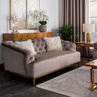 Homes R Us Clara 2-seater fabric upholstered sofa - camel offer