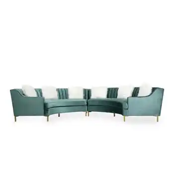 Homes R Us Aqua 6-seater velvet upholstered sectional sofa, sea green offer