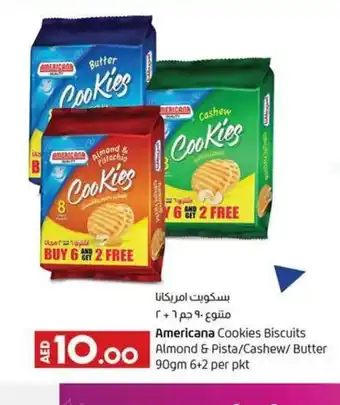 Lulu Hypermarket Americana cookies biscuits almond & pista/cashew/butter 90gm 6+2 per pkt offer