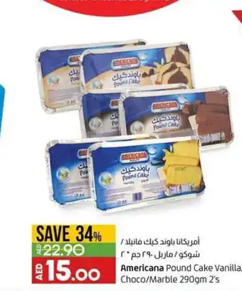 Lulu Hypermarket Americana pound cake vanilla choco/ marble 290gm 2's offer
