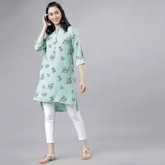 Centrepoint Vishudh women green floral mandarin neck tunic offer