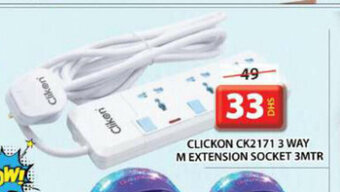 Grand Hyper Market Clickon CK2171 3 Way M Extension Socket 3MTR offer