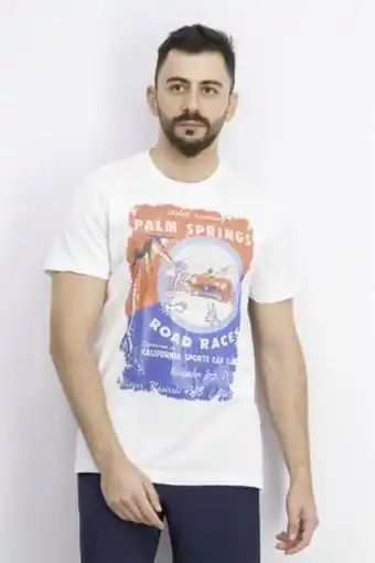 Brands For Less Men crew neck short sleeve graphic print t-shirt, white offer