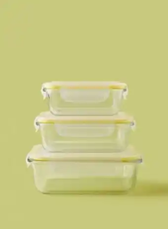 Noon Borosilicate glass food container lunch box set with airtight lids yellow 3-piece (rectangle) offer