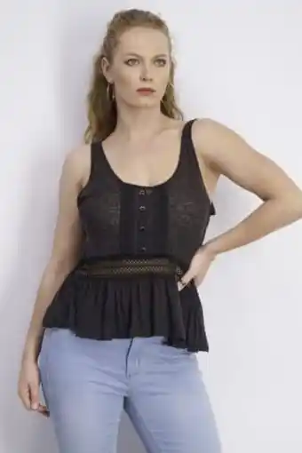 Brands For Less Women crochet detailed ruffle tank top, black offer