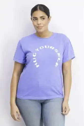 Brands For Less Women round neckline short sleeve graphic print t-shirt, blue/white offer