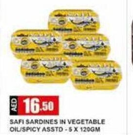 Safeer Market Safi Sardines in Vegetable Oil/Spicy Asstd 5 x 120gm offer