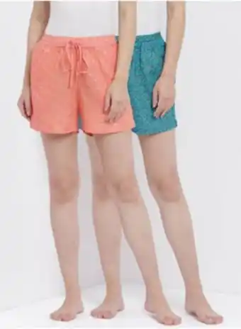 Noon 2 pack comfortable printed shorts with a free scrunchie coral/blue offer