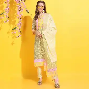 Centrepoint Vishudh women multicolour printed notched neck kurta and palazzo set with dupatta offer