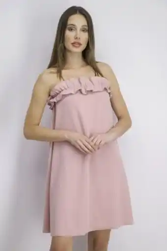 Brands For Less Women ruffles neck dress, pink offer