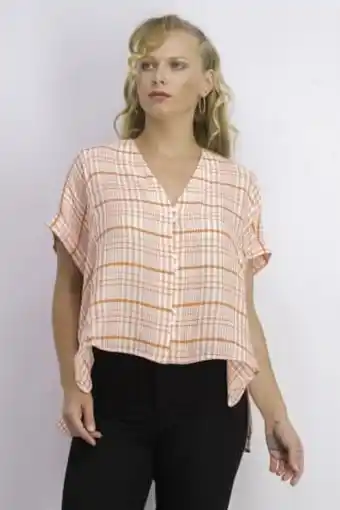 Brands For Less Women short sleeve stripe blouse, orange/white offer