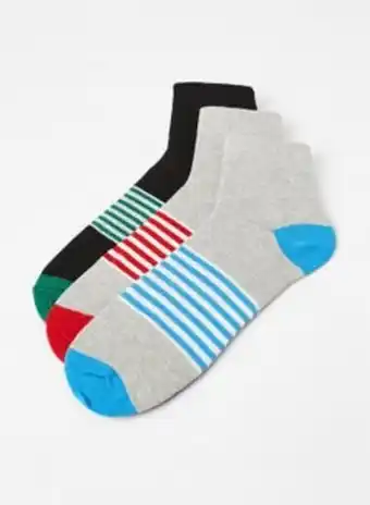 Noon 3 pair of ankle socks sky blue/grey/red/green offer