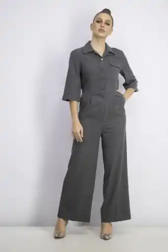 Brands For Less Women long chest-pocket jumpsuit, grey offer