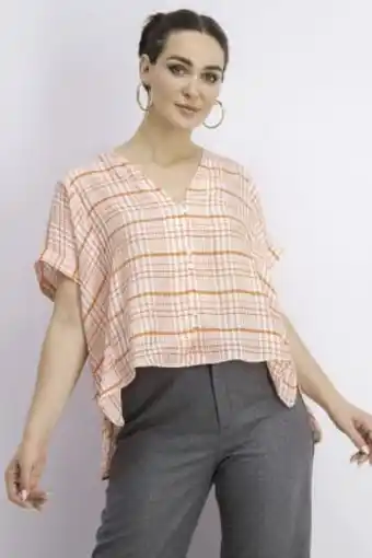 Brands For Less Women oversized checked blouse, orange offer