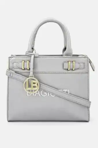 Brands For Less Women leather double handle satchel bag 25.5 l x 21 h x 7 w cm, silver offer