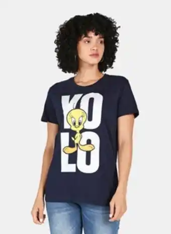 Noon Crew neck printed t-shirt navy blue offer
