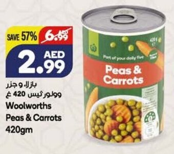 Almaya supermarket Woolworths Peas & Carrots 420gm offer