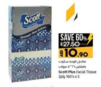 Lulu Hypermarket Scott Plus Facial Tissue 2ply 160's X 5 offer