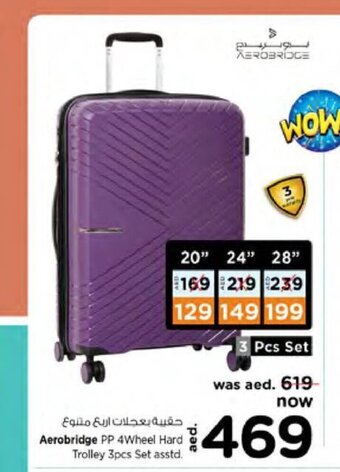 Nesto Aerobridge PP 4wheel Hard Trolley 3pcs Set Asstd offer