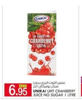 KM Trading Unikai UHT cranberry juice no sugar 1 litre offer