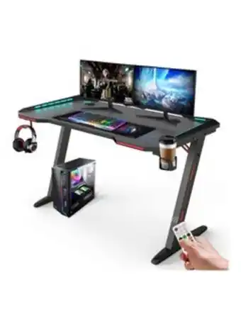 Noon Royalpolar gaming desk with rgb led lights wireless remote pc computer desk z shaped gamer home office computer desk table wi offer