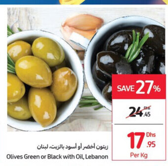 Carrefour Olives green or black with oil per kg offer