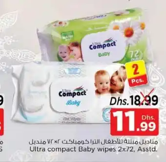Ultra Compact baby wipes 2 x 72 asstd.