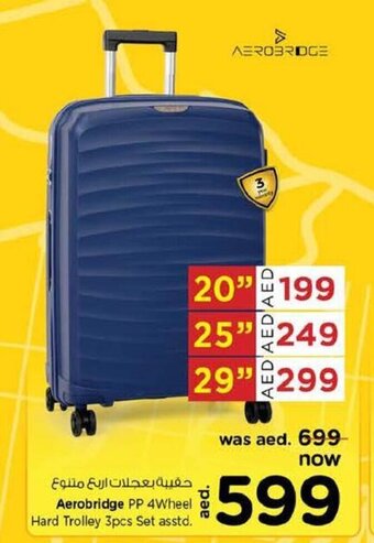 Nesto Aerobridge PP 4wheel hard trolley 3pcs set asstd. offer