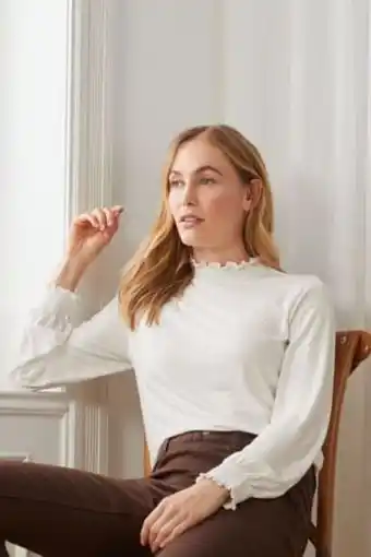 Brands For Less Women stand up collar long sleeves plain blouse, white offer