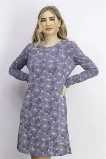 Brands For Less Women printed long sleeves night dress, grey/white offer