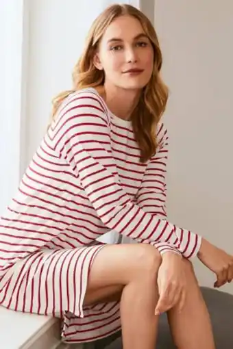 Brands For Less Women stripe long sleeve night dress, red/white offer