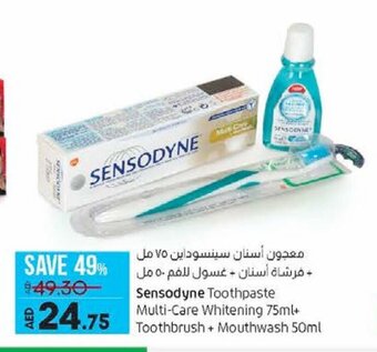 Lulu Hypermarket Sensodyne toothpaste multi-care whitening 75ml+ toothbrush + mouthwash 50ml offer