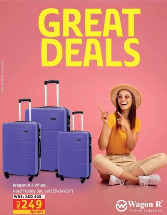 Lulu Hypermarket Wagon R 4 Wheel Hard Trolley 3Pc Set 20+24+28" offer