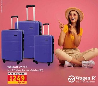Lulu Hypermarket Wagon R 4 Wheel Hard Trolley 3pc set (20+24+28") offer