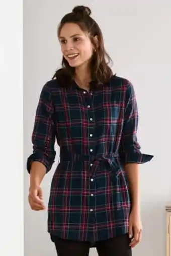 Brands For Less Women spread collar long sleeves plaid shirt, red/navy offer