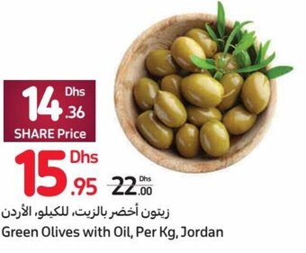Carrefour Green Olives with Oil, Per kg, Jordan offer