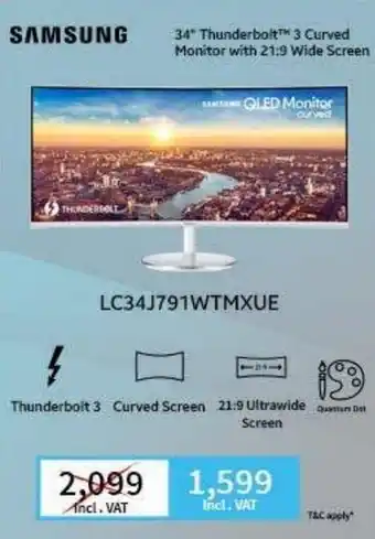 Eros Samsung 34" Thunderbolt 3 Curved Monitor with 21:9 Wide Screen offer