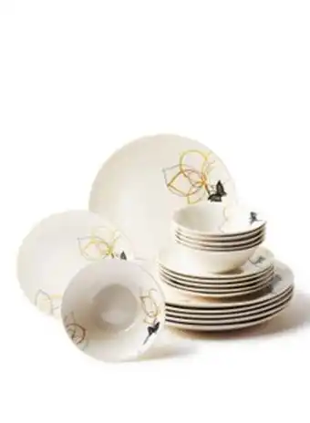 Noon 18 piece porcelain dinner set - dishes, plates - dinner plate, side plate, bowl - serves 6 - printed design pansy offer