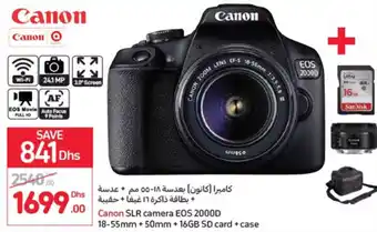 Carrefour Canon slr camera eos 2000d 18-55mm + 50mm + 16gb sd card + case offer