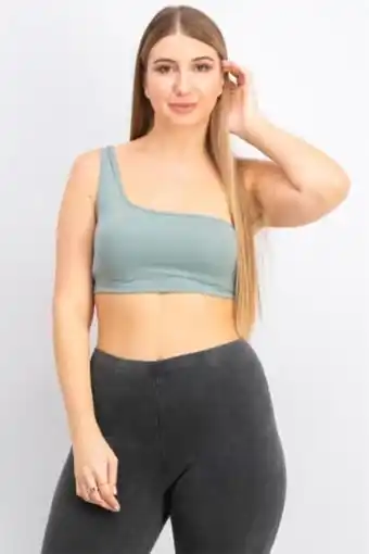 Brands For Less Women sportswear fit plain one shoulder top, tea olive offer