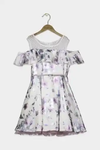 Brands For Less Kids girl plus size belted skater dress, white combo offer
