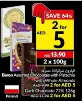 Viva Baron Assorted Chocolates with Pistachio with Whole Almonds 2 x 100g offer