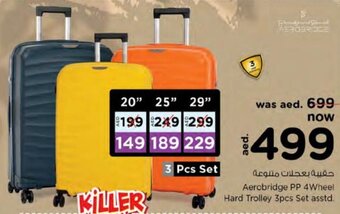 Nesto Aerobridge PP 4Wheel Hard Trolley 3pcs set asstd. offer