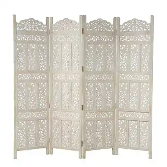 Homes R Us Handcrafted carved wooden 4-panel room divider screen - gold offer