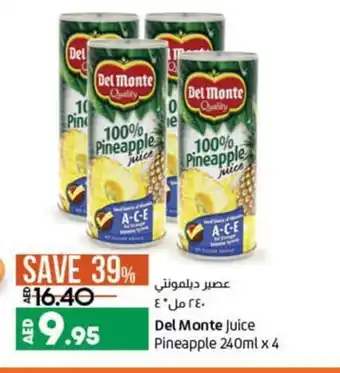 Lulu Hypermarket Del monte juice pineapple 240ml x 4 offer