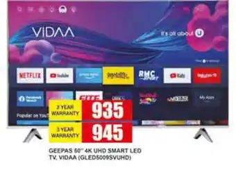 Safeer Market Geepas 50" 4k UHD smart led tv, vidaa (gled5009svuhd) offer