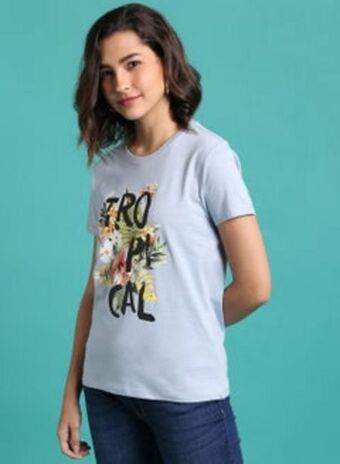 Noon Graphic printed crew neck t-shirt blue fog offer