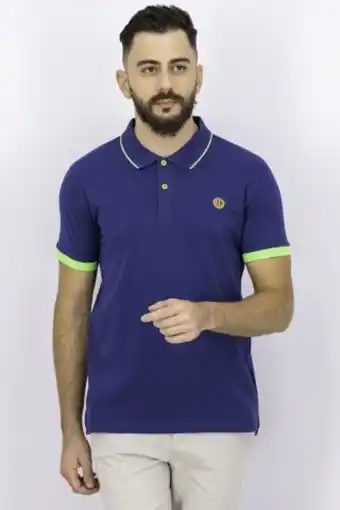 Brands For Less Men sports fit short sleeve embroidered logo polo shirt, navy blue offer