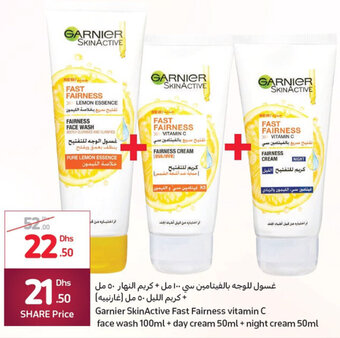 Carrefour Garnier Skin Active Fast Fairness vitamin C face wash 100ml+day cream 50ml+night cream 50ml offer