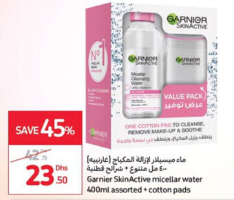 Carrefour Garnier SkinActive micellar water 400ml assorted + cotton pads offer